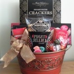 Red brocade gift basket