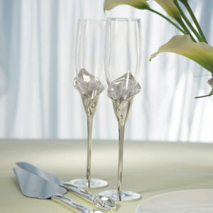 Silver Calla lily stemmed champagne flutes