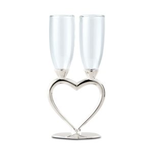 Silver Plated Interlocking Heart Stems Wedding Champagne Glasses