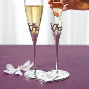 silver love champagne glasses