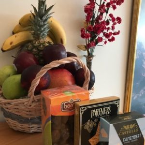 Fruits and cheese gift basket