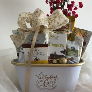 Holiday cheer white & Gold gift basket